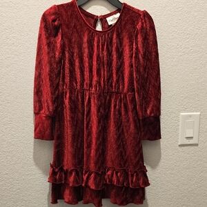 Rare Editions Red Burgundy Velvet Ruffle Tiered Holiday Dress Size 6 Girls